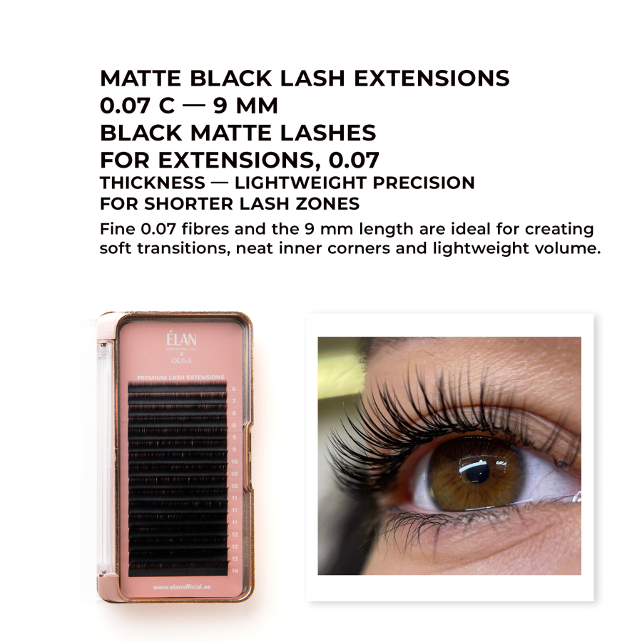 Matte Black Lash Extensions 0.07 C — 9 mm