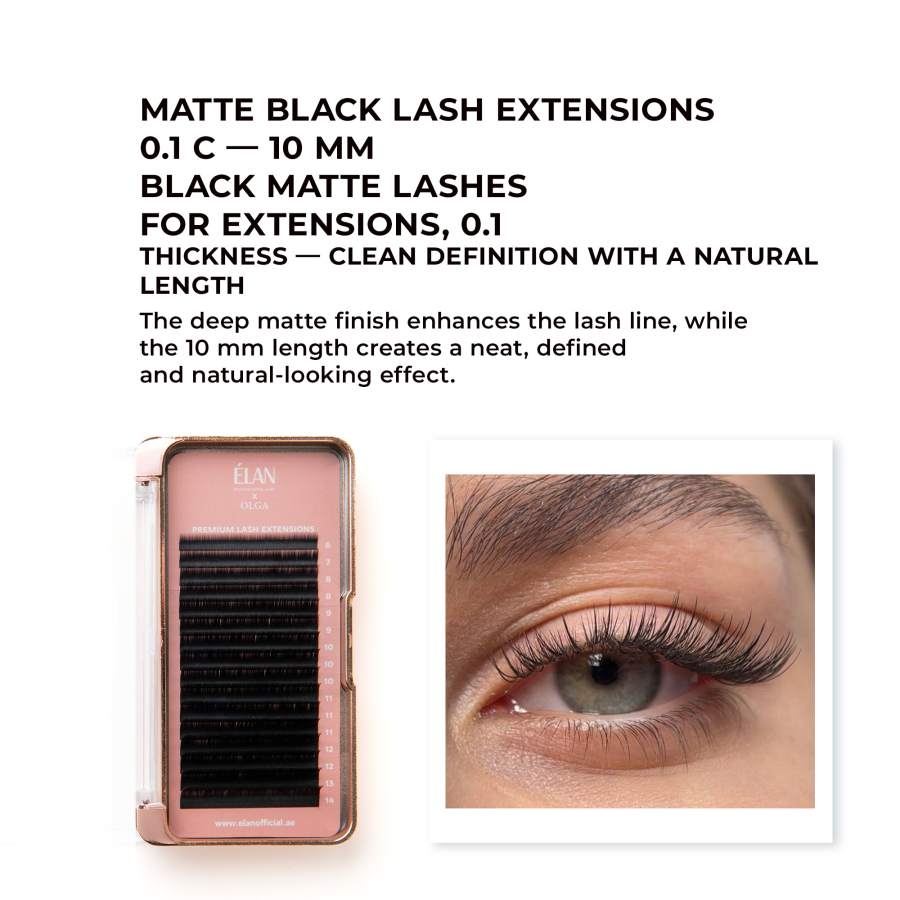 Matte Black Lash Extensions 0.1 C — 10 mm